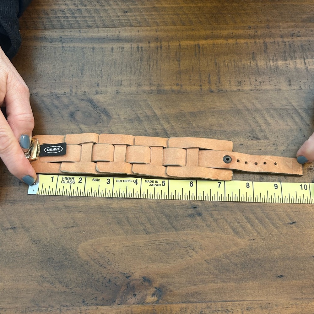 Brave Gold Leather Bracelet Cuff With Adjustable Buckle - Picture 4 of 5